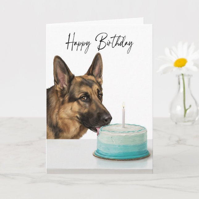 Cartão German Shepherd Birthday Cake Inspector (Planta pequena)
