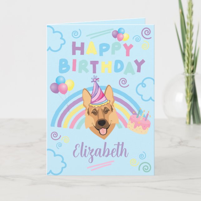 Cartão German Shepherd Birthday Card in Blue (Frente)