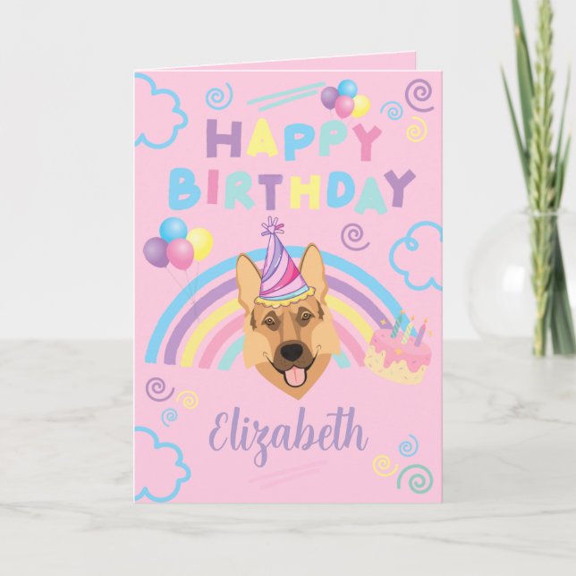 Cartão German Shepherd Birthday Card in Pink (Frente)