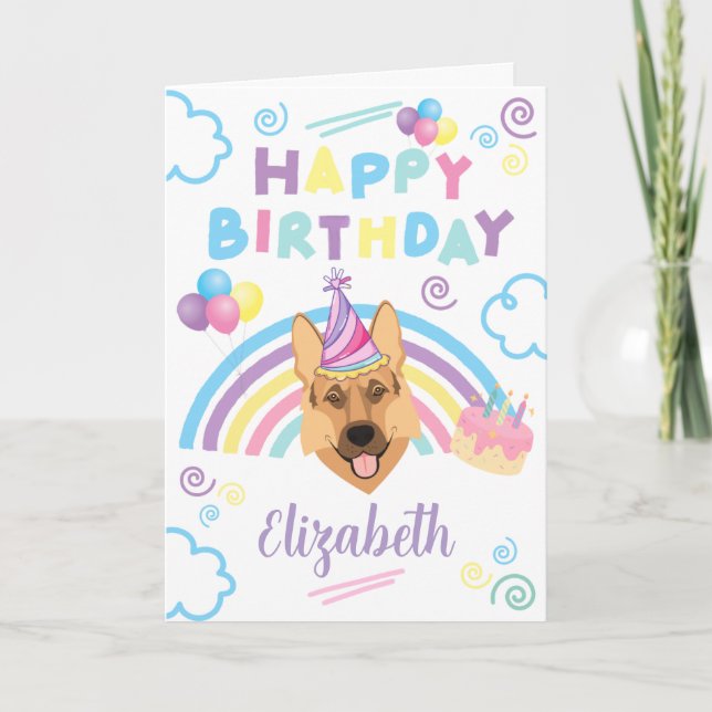 Cartão German Shepherd Birthday Card in White (Frente)