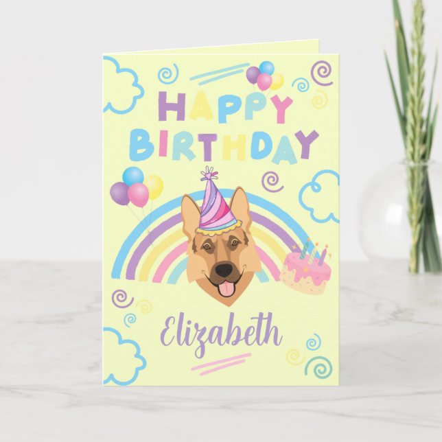 Cartão German Shepherd Birthday Card in Yellow (Frente)