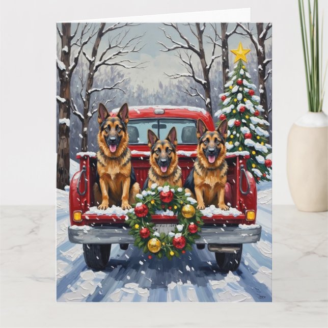 Cartão German Shepherd Christmas Red Truck Holiday (Frente)