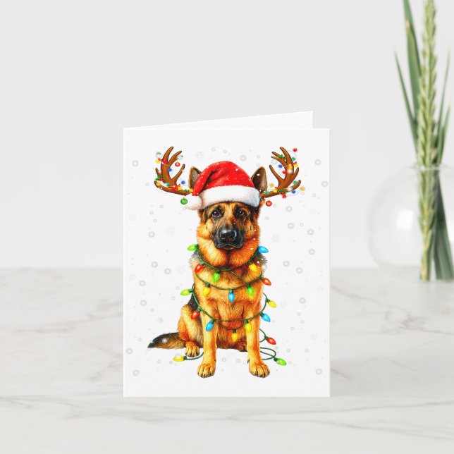 Cartão German Shepherd Christmas Tree Lights Pajama Dog L (Frente)