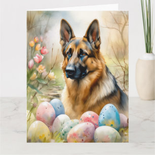 Cartão German shepherd com Ovos de Páscoa