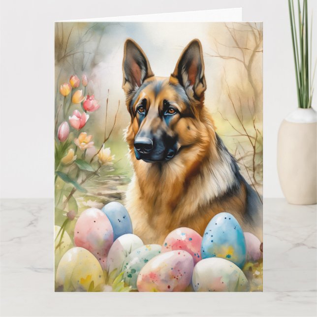 Cartão German shepherd com Ovos de Páscoa (Frente)