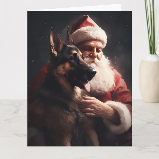 Cartão German shepherd com Papai Noel Natal Festivo (Frente)