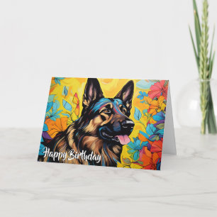 Cartão German shepherd de desenho em um jardim personaliz