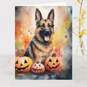Cartão German shepherd De Halloween Com Abóboras Assustad