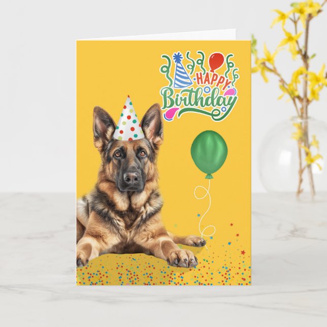 Cartão German Shepherd Dog Party Hat Yellow Birthday (Flor Amarela)