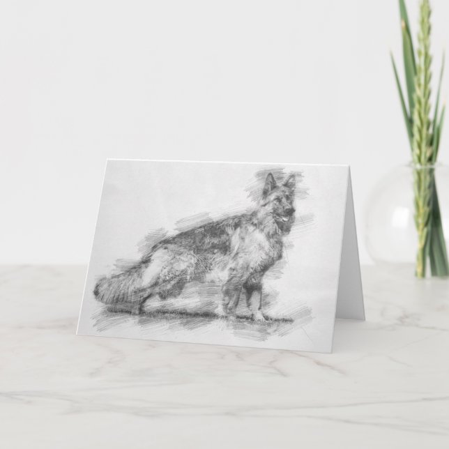 Cartão German shepherd dog sketch Folded Greeting Card. (Frente)