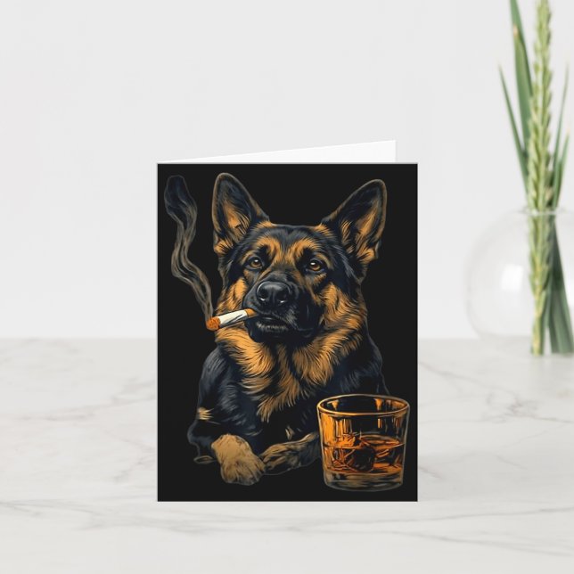 Cartão German Shepherd Dog Smoking Cigarette Whisky Lover (Frente)