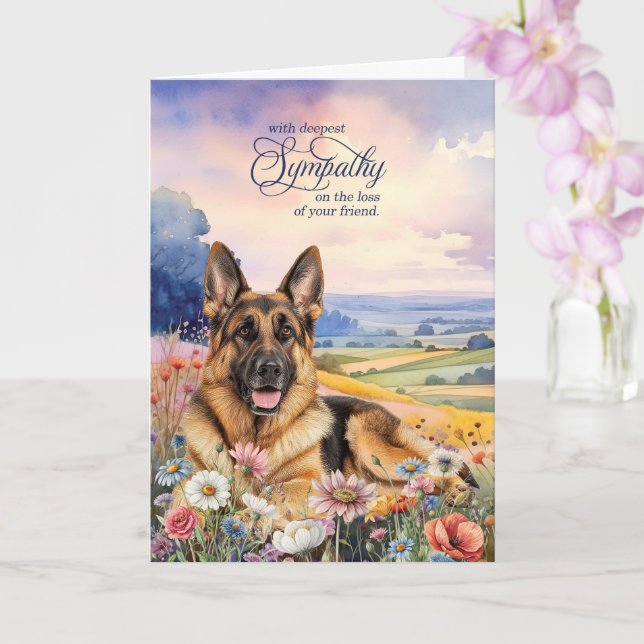 Cartão German Shepherd Dog with Wildflowers Pet Sympathy (Orquídea)