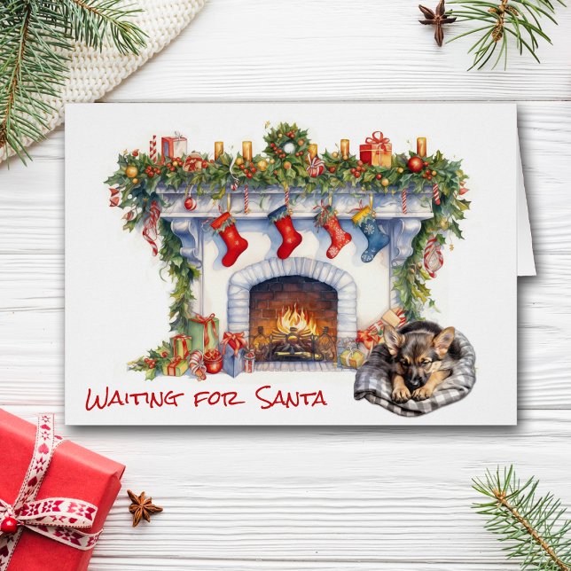 Cartão German shepherd Espera na Lareira dos Papais noeis (Criador carregado)