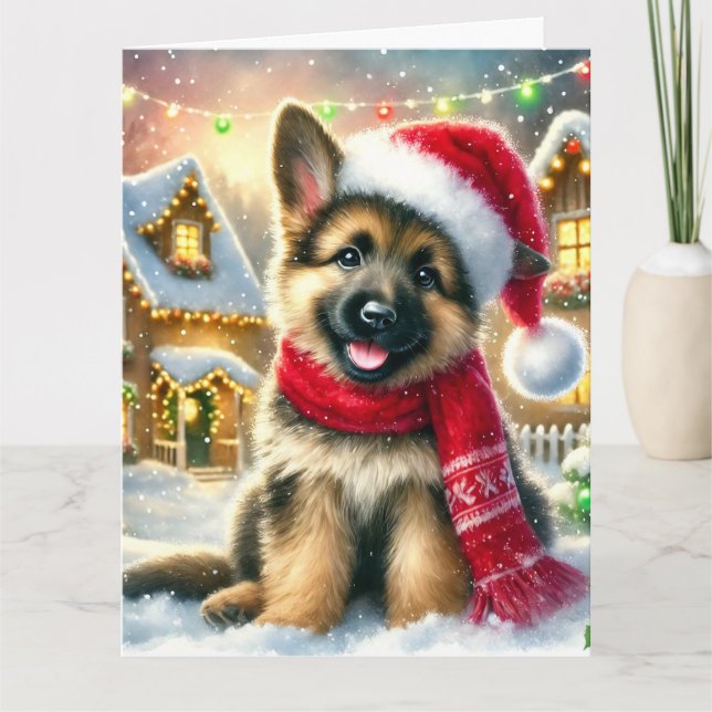 Cartão German shepherd festivo Cuppy na vila de Natal (Frente)