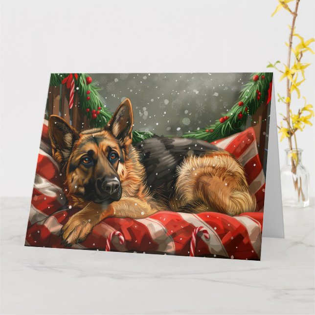 Cartão German shepherd Natal Festivo (Flor Amarela)
