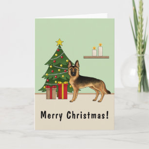 Cartão German shepherd Preto E Tan E Árvore De Natal