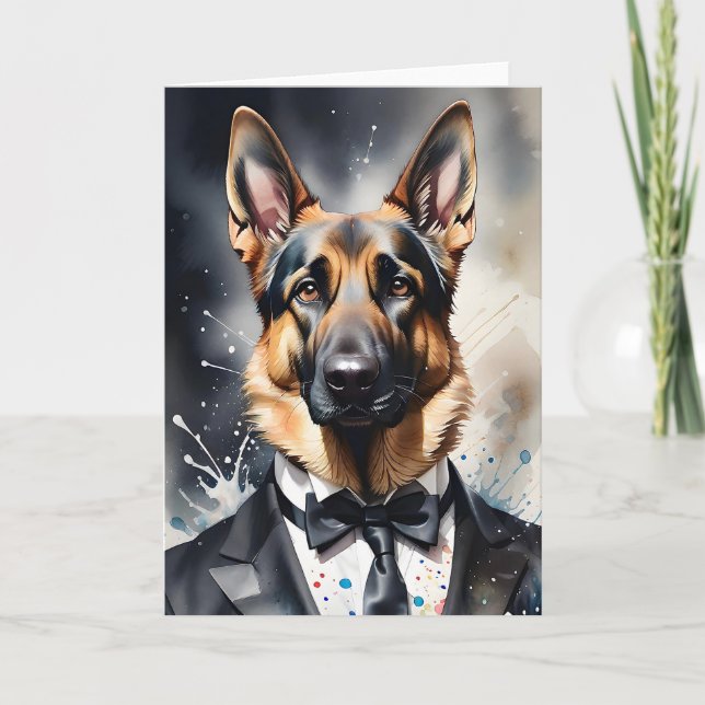 Cartão German shepherd Tuxedo Black Tie (Frente)