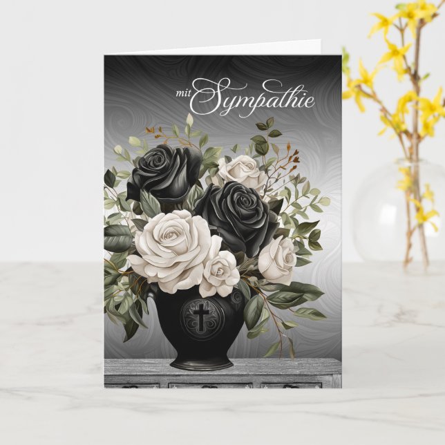 Cartão German Sympathy Vase of Black and White Roses (Flor Amarela)
