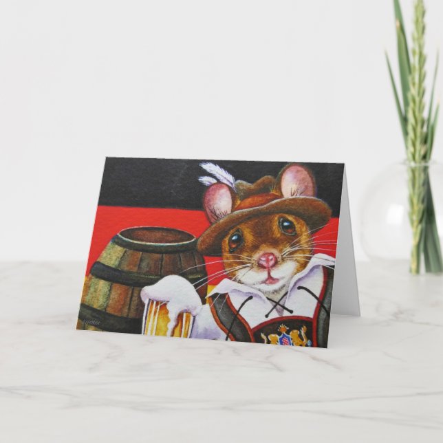 Cartão Germany Mouse Octoberfest Beer Watercolor Art (Frente)