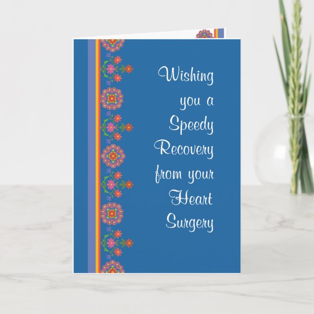 Cartão Get Well from Heart Surgery Rangoli Border Blue (Frente)