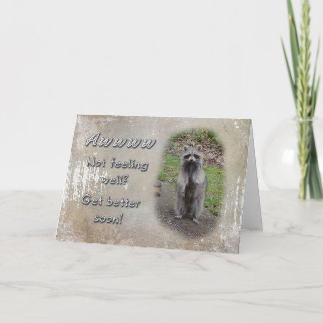 Cartão Get Well Greeting Card - Raccoon  Feel Better Soon (Frente)