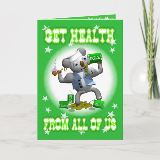 Cartão Get Well Koala Spinach Eating Greeting Card (Frente)