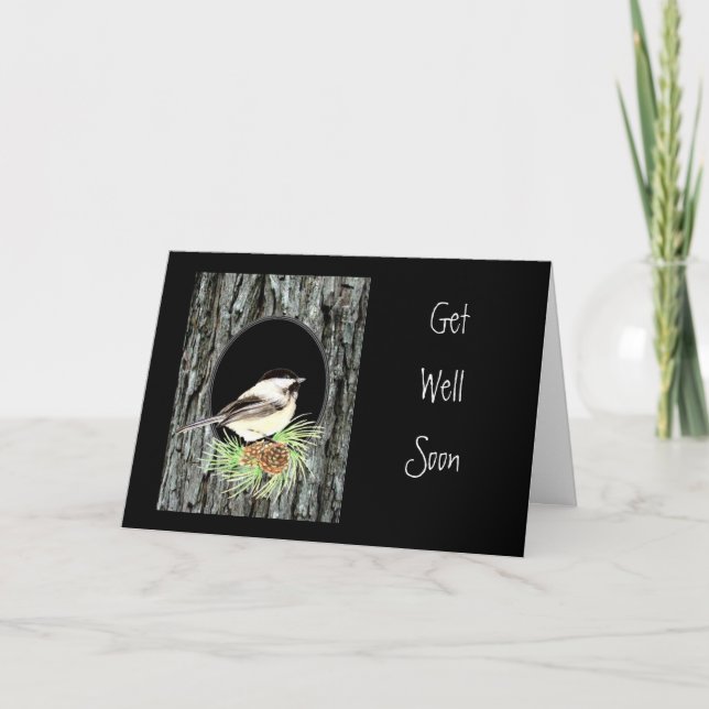 Cartão Get Well, Scripture, Peter 5:7,Chickadee, Nature (Frente)