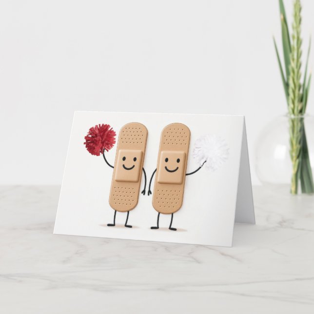 Cartão Get Well Soon Bandages With Cheerleading Pompoms (Frente)