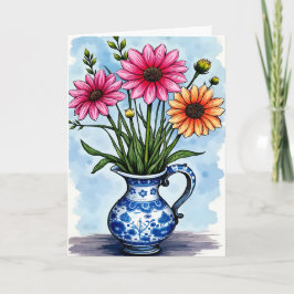 Cartão Get Well Soon Bright Color Flowers in Pitcher