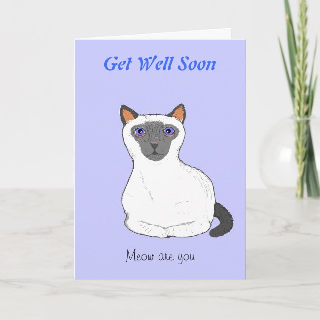 Cartão Get well soon card, customize. Cat drawing (Frente)