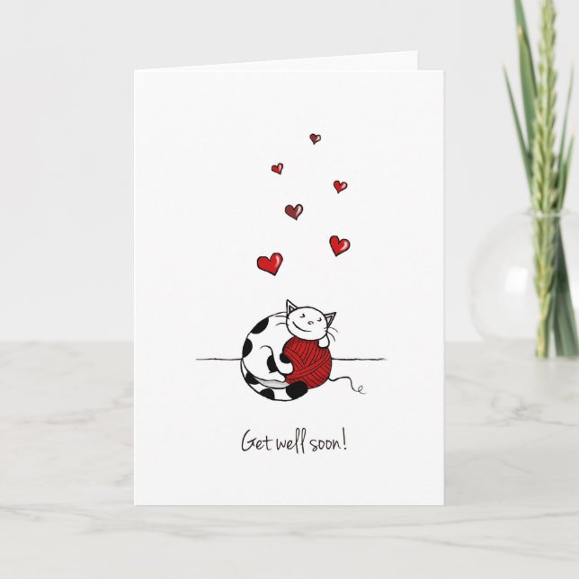 Cartão "Get well soon!" Cat Greeting Card - Blank inside (Frente)