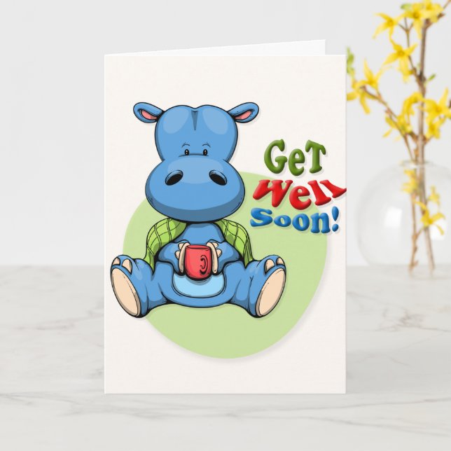 Cartão Get Well Soon Cute Hippo Greeting Card (Flor Amarela)