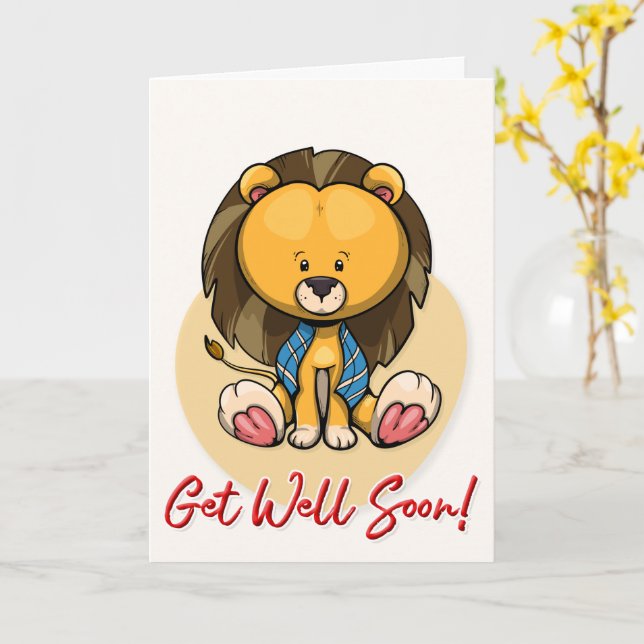 Cartão Get Well Soon Cute Lion Greeting Card (Flor Amarela)