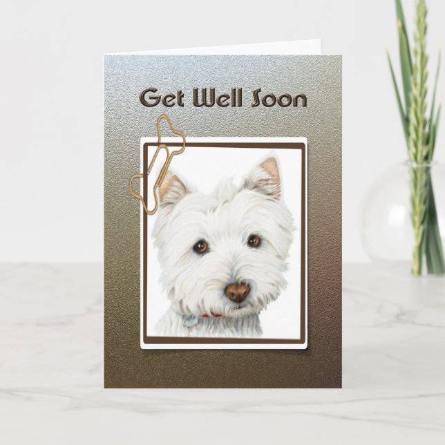Cartão Get well soon, cute westie dog greeting card (Frente)