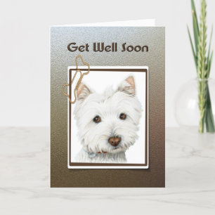 Cartão Get well soon, cute westie dog greeting card