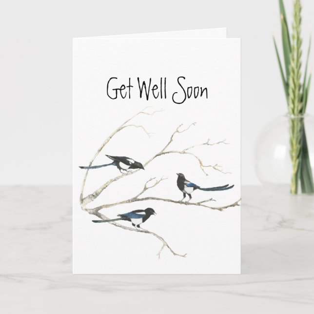 Cartão Get Well Soon, From the Gang of Magpies Birds (Frente)