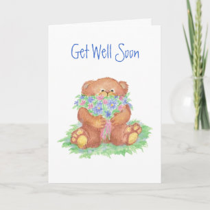 Cartão Get Well Soon, General, Flowers &  Teddy Bear
