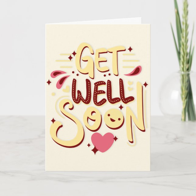 Cartão Get Well Soon Greeting Card - Yellow Typography (Frente)