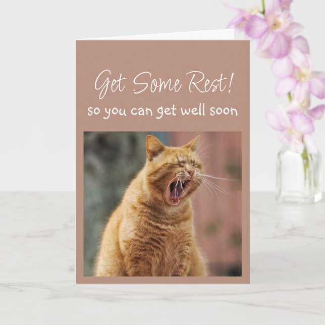 Cartão Get Well Soon Sleepy Yawning Cat Animal Fun (Orquídea)