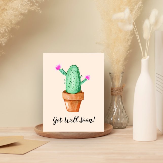 Cartão Get Well Soon Watercolor Cactus Plant (Criador carregado)