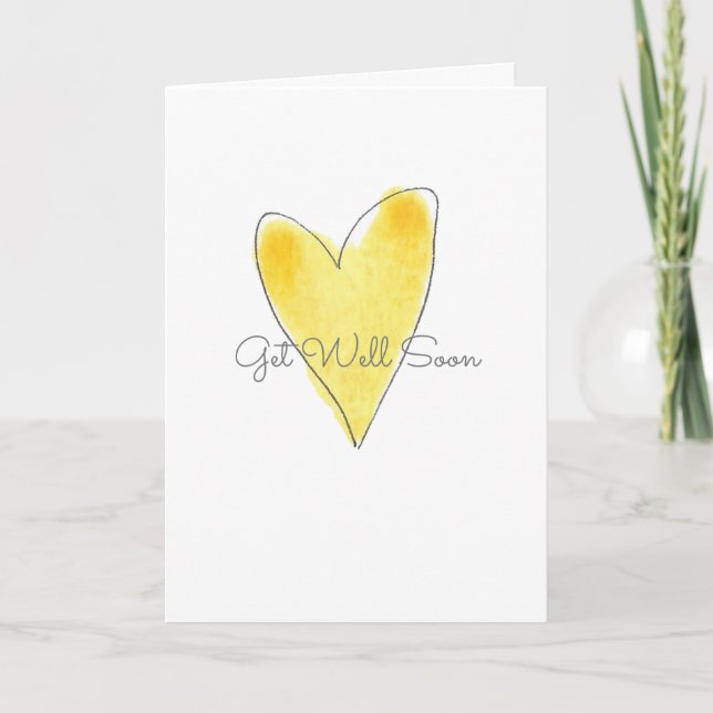 Cartão Get Well Soon Yellow Watercolor Heart Love (Frente)