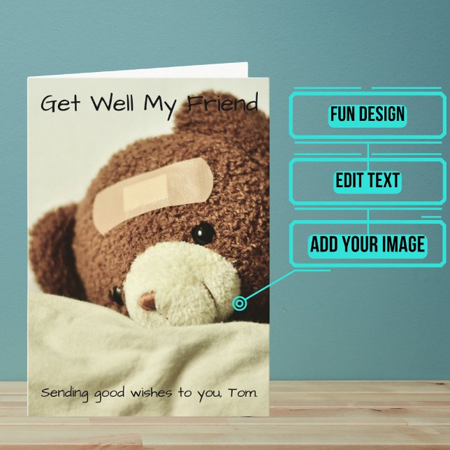 Cartão Get Well Teddy Bear (Send this lovely card to your loved one who is brave in the face of an accident or illness.)
