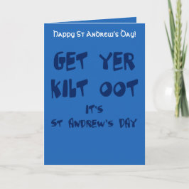 Cartão Get Yer Kilt Oot Its St Andrews Day Fun Blue Text