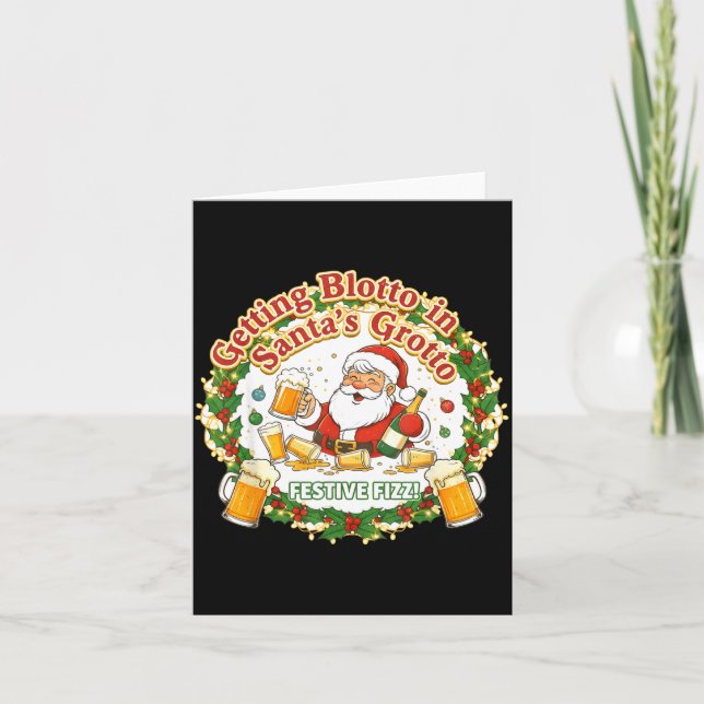 Cartão Getting Blotto In Santa's Grotto Drunk Friends Nig (Frente)