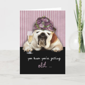 Cartão getting older, happy birthday, funny dog, pink hat