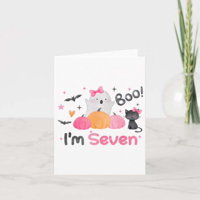 Cartão Ghost Boo, tenho 7 anos, crianças de Halloween 7 (Frente)