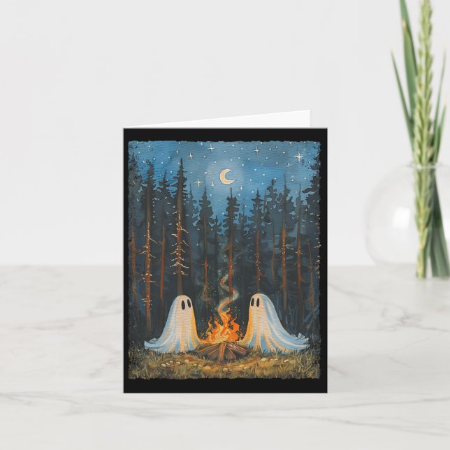 Cartão Ghost Campfire Camping Lover Forest Gothic Hallowe (Frente)