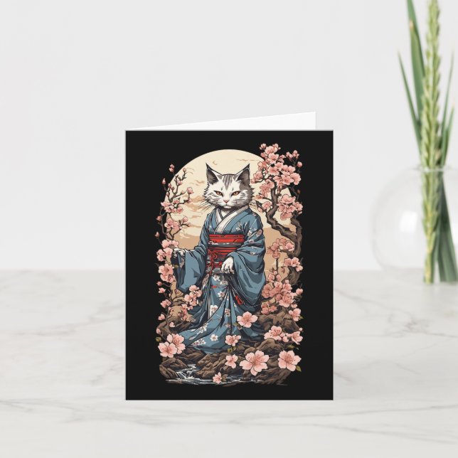 Cartão Ghost Cat Com Kimono Japonês Yokai Folklore Desi (Frente)