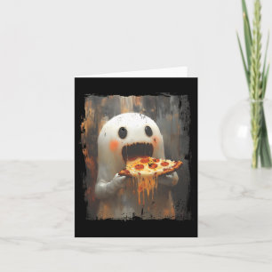Cartão Ghost Comendo Pizza Comida de Dia de as Bruxas eng