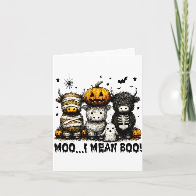Cartão Ghost Cow Moo I Mean Boo Halloween Outfit Funny Co (Frente)